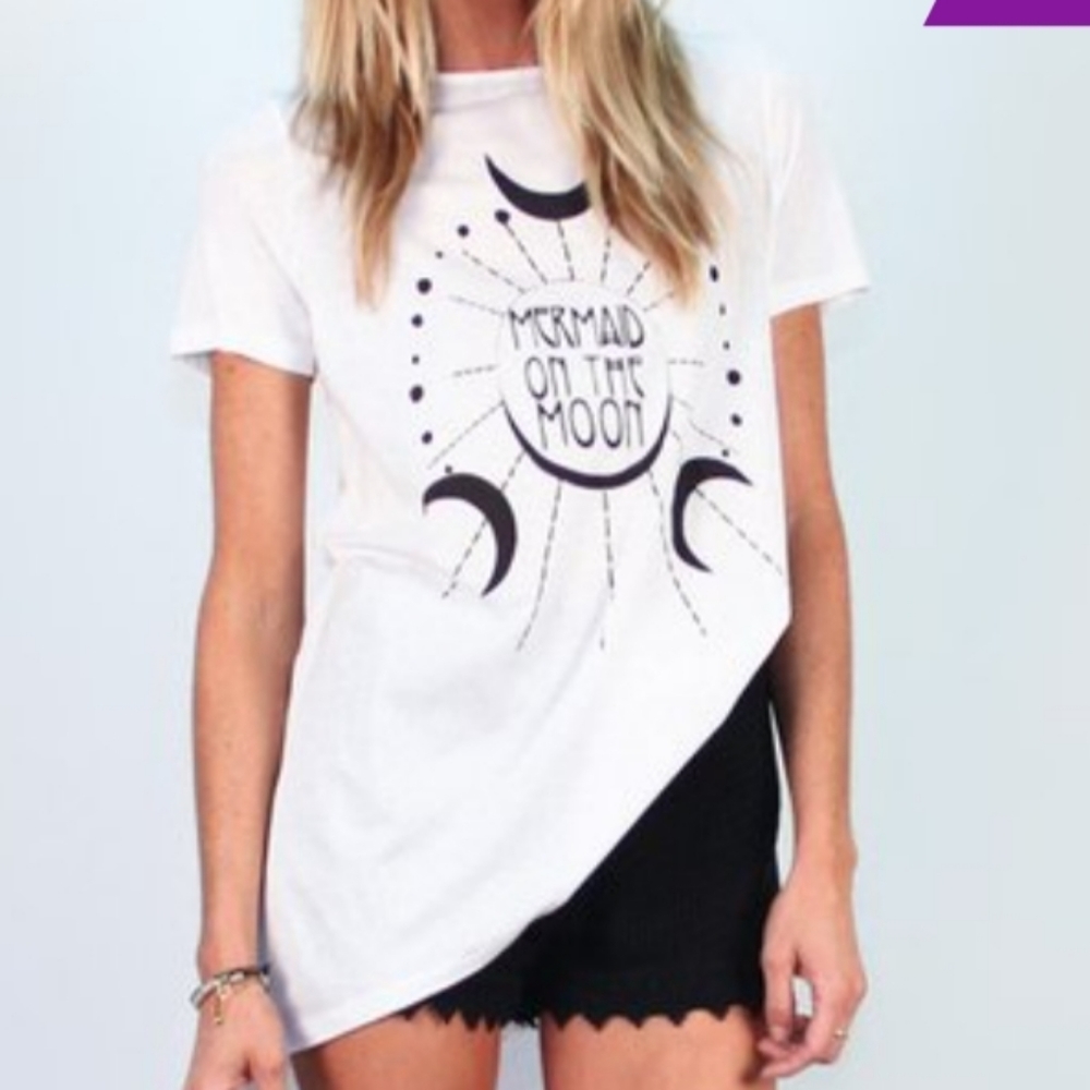 Sea Gypsies White Mermaid on the Moon Graphic Tee